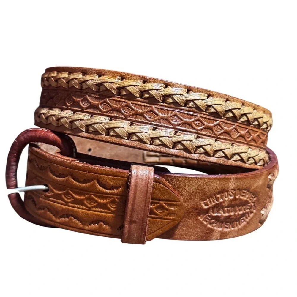 Vintage Alatorre Tooled Leather Belt Wove inlay Western Mexico 33